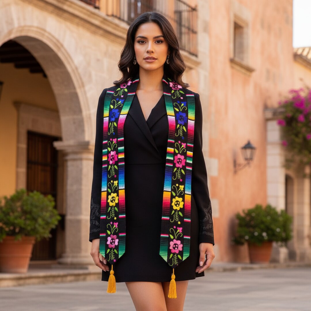 Handmade Mexican Graduation Stole Colorful Embroidered Floral Latina Grad Stole | MakerPlace by Michaels Handmade Mexican Graduation Stole Colorful Embroidered Floral Latina Grad Stole | MakerPlace by Michaels